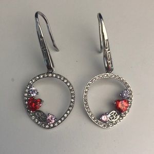 Multi-colored crystal open hook earrings red heart